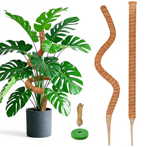 2 Pack Moss Pole for Monstera, 39in Coir Bendable Plant Support Stakes - size: 2 Pack ( 39-Inch)