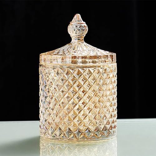 Colorful Glass Jar With Lid,Candy Dish,Candy Cookie Jars,Jewelry Box,Buffet Jars Biscuit Containers Food Storage,Decorative Jar(Large-Amber) - color: Pointed Cylinder-Amber-Large