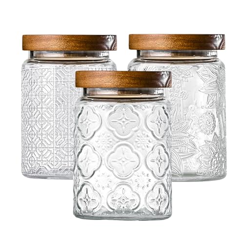 Glass Storage Containers With Lids, Glass Jars With Lids, 24oz, Set Of 3 - color: Sunflower/Bigonia/window-24oz