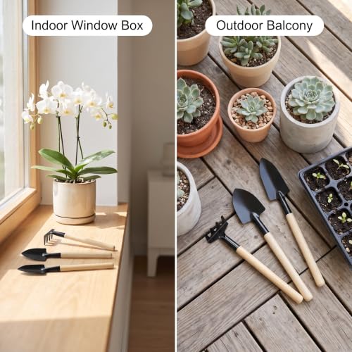 6PCS Garden Hand Tools Set Wooden Handle Mini Shovel Rake | Mini garden hand tools with wooden handles and metal heads for transplanting seedlings and cultivating soil. - color: Mini Small Size 6-Piece Set