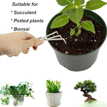 3 Pcs Stainless Steel Mini Garden Tools Set Small Tiny Shovel Trowel Root Extractor Hand Rake Indoor Outdoor Gardening Tools for Pot Plants Succulent Bonsai - style: 3PCS Stainless Steel Silver