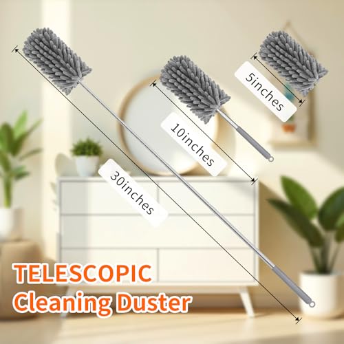Mini Duster for Cleaning, 360° Bendable Hand Dusters with Extension Pole, Washable Small Duster for Car Interior, Office, Furniture - color: 2 Pack Green