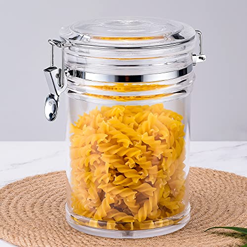50 oz Reinforced Medium Acrylic Canister with Locking Clamp, Airtight Flip Jar | Food Storage Container for Flour, Sugar, Coffee, Candy, Cookie etc - size: Clamp 1475 ml