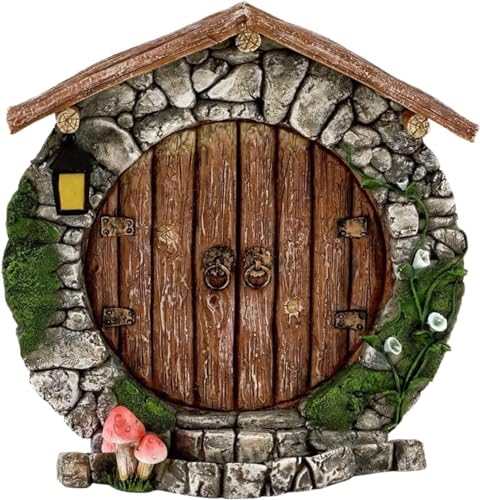 Fairy Garden Doors and Windows for Trees Miniature Fairy Gnome,Sculptures and Statues Wall and Trees Outdoor Wooden Doors and Windows in The Yard Garden Sculptures and Statues