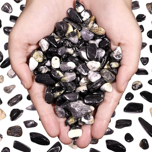 Black Tourmaline Crystal Chips Tumbled Stone 1 lb 600+Pcs Polished Crystal Aquarium Gravel Rocks for Fish Tank, Gardening,Flower Pots,Vase Fillers,Indoor Water Fountains,Landscaping - color: Black Tourmaline, size: 1LB