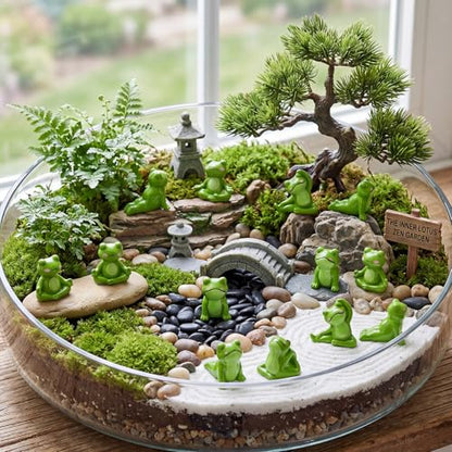 Outus 60pcs Mini Resin Frog Yoga Figurines Zen Meditating Tiny Frog Statue | Miniatures Meditating Green Frog Decor, Small Yoga Figurine Bulk, Fairy Garden Accessories, Spa Home Tabletop Decor