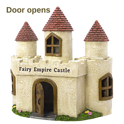PRETMANNS Fairy Garden Castle House for Outside - Large, Door Opens | Hand-painted resin castle; door opens; water-resistant; large, stands 9 inches; sturdy outdoor and indoor decor
