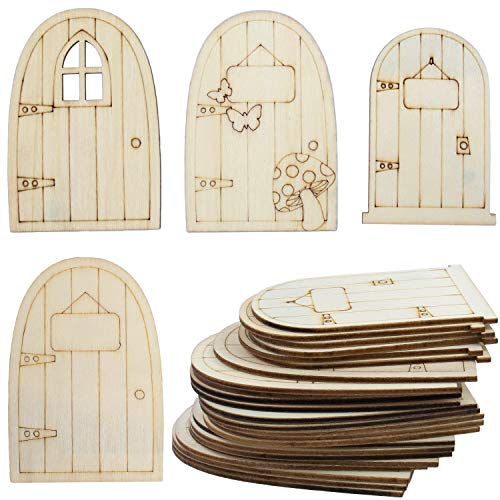 AUEAR, 24 Pack Unpainted Fairy House Doors Mini Wooden Miniature Garden Door for DIY Craft 4 Styles - color: Style a, size: 24 Pack