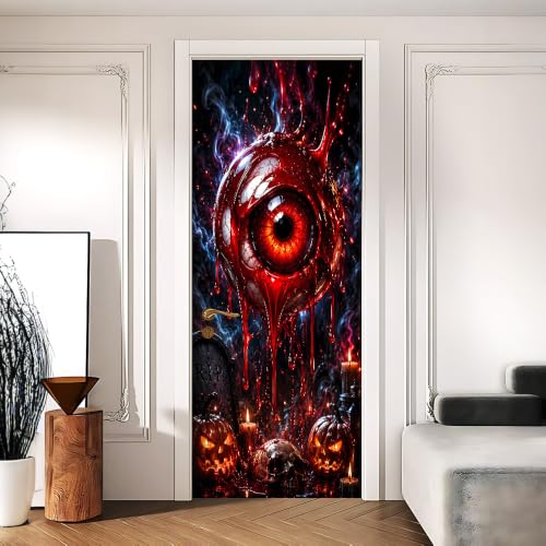 Horror Eyeball Door Sticker, Halloween Door Cover, 30.3x78.7in - color: Colorful2891