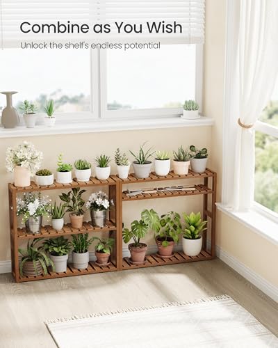 SONGMICS Bamboo Bathroom Shelf, 3-Tier Adjustable Plants Rack | Wall-Mounted or Stand, Living Room, Balcony, Kitchen, 5.9 x 23.6 x 21.3 Inches, Yellow Brown, BAMBOU Collection UBCB013K01 - color: Coffee Brown, size: 3 Tiers (5.9"D x 23.6"W)