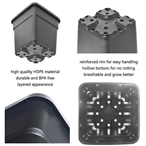 Square Nursery Pots Plant Pots Grow Pots Nursery Container Fit for Planting Soil Plants 10 Gallon 5Pcs - color: Black, size: 10 Gallon-5pcs