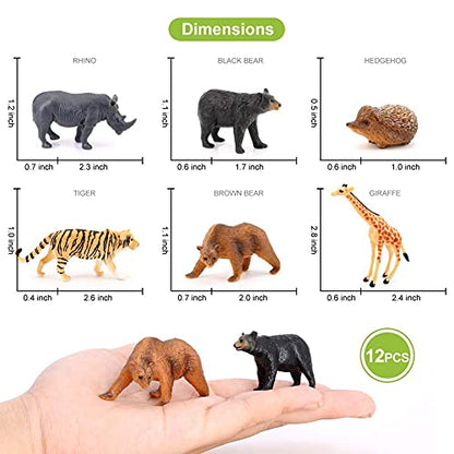 Volnau Mini Safari Animal Toys Figures 12PCS Wild Figurines Miniature for Toddlers Kids Christmas Birthday Gift Plastic Preschool Pack