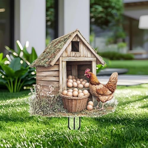 Rooster Garden Stakes Decor Yard Acrylic - 2D Spring Garden Acrylic Sign Decoration, Yard Art, Gift for Nature Lovers, for Indoor & Outdoor Flower Pots, Yard, Mini Gardens & Lawn (5.9”x5.9”) Y31