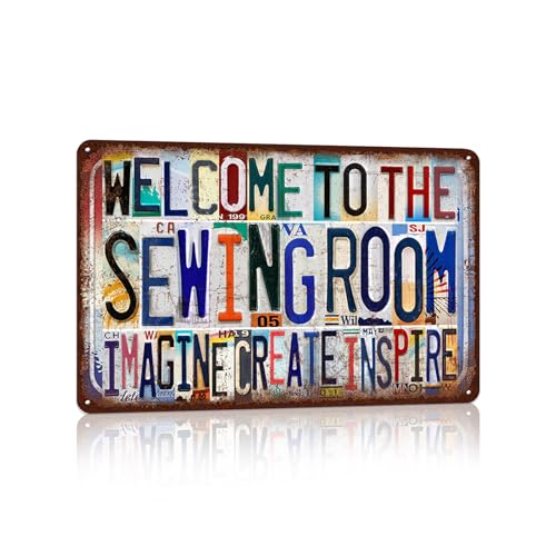 Vintage Welcome To The Sewing Room Imaging Create Inspire | Sewing Room Wall Decor Metal Sign Tin Signs - color: Welcome-A-13