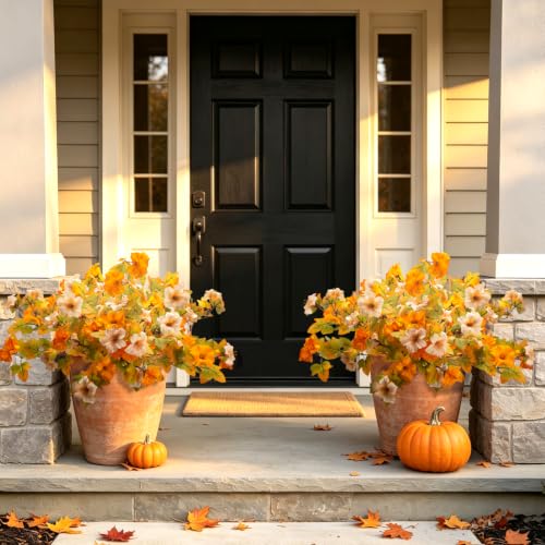 Artificial Outdoor UV Resistant Faux Petunias, No Fade Fake Fall Flowers - color: Fall(white,yellow)