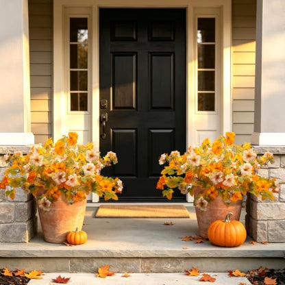 Artificial Outdoor UV Resistant Faux Petunias, No Fade Fake Fall Flowers - color: Fall(white,yellow)