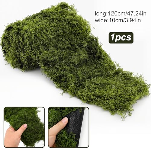 Fake Moss Mat, 3.94x47.24 Inch Artificial Moss Table Runner, Green Faux Moss Decor for Fairy Garden Crafts, Wedding Centerpieces, Garden & Woodland Party, DIY Enchanted Forest, Home Decor
