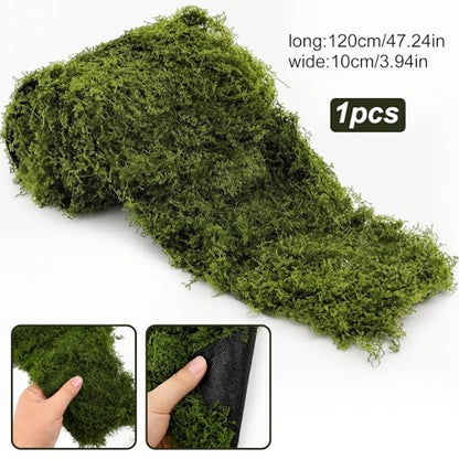 Fake Moss Mat, 3.94x47.24 Inch Artificial Moss Table Runner, Green Faux Moss Decor for Fairy Garden Crafts, Wedding Centerpieces, Garden & Woodland Party, DIY Enchanted Forest, Home Decor