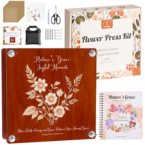 Joy&Grace Large Flower Press Kit for Adults with Designed Cover and DIY Album, 10.9" x 10.9" 10 Layers Plant Press and Plant Drying Toolkit, Flower Preservation Kit (Color Box, Mahogany Color) - color: Mahogany Color