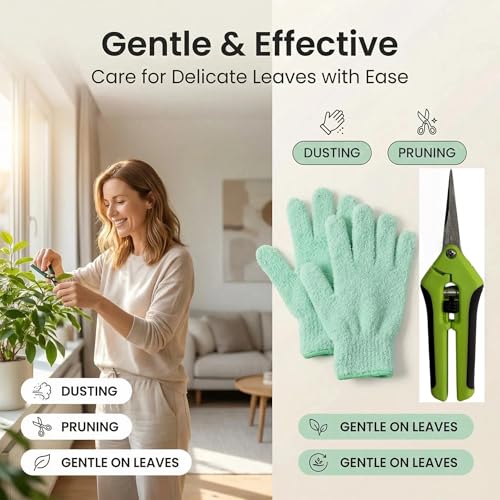 10Pcs Microfiber Plant Dusting Gloves,Plant Cleaning Gloves Plant Leaf Cleaner Leaf Cleaning with Separate Cloth Covers and Garden Shear House Plants Indoor Outdoor Garden Plant