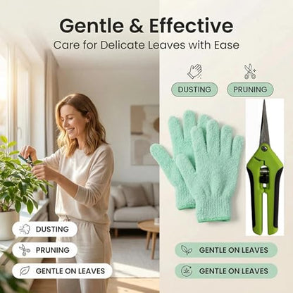 10Pcs Microfiber Plant Dusting Gloves,Plant Cleaning Gloves Plant Leaf Cleaner Leaf Cleaning with Separate Cloth Covers and Garden Shear House Plants Indoor Outdoor Garden Plant