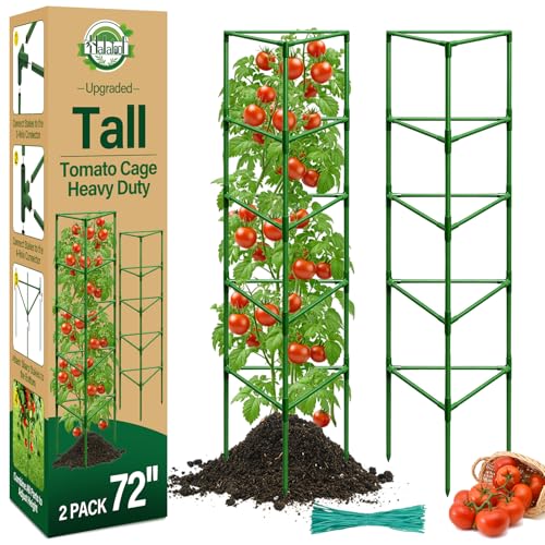 Halatool 72" Tall Tomato Cages, 2 Pack Heavy Duty Plant Support for Garden | Adjustable Plant Support Stakes for Climbing Plants, Large Metal Trellis for Outdoor Raised Bed, Vegetables, Flowers, Fruits - color: 2pcs, size: 72in