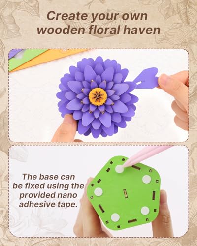Kaayee 3D Wooden Flower Puzzles Dahlia, Wood Flowers Craft for Adults | Forever Flower Kit Set DIY Crafts to Build, Mother's Day/Botanical Collection/Ideal Creative Gift Ideas/Housewarming 117 PCS - color: Dahlia
