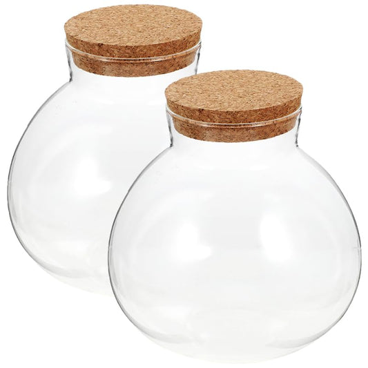 Healeved 2pcs Round Glass Jar Terrarium Container Ball Succulent Plant Terrarium Buds Vases Easter Candy Jar Message Wishes Bottle with Cork Lid for Plant 15cmx16