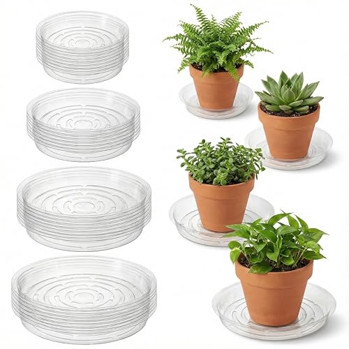 Kingrol 40 Pack Plant Saucers for Pots, 4 Sizes Plant Drip Trays (6/8/10/12 Inch), Lightweight Flexible PET Plant Pot Saucer for Indoor Outdoor Plants, Clear Flower Pot Tray