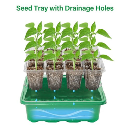 Bonviee Seed Starter Trays with 12-LED Grow Lights, Green, 5 Pack | 5 Seed Starter Kits, 60 Cells, 12-LED Grow Light per Tray, Vented Humidity Domes, Drainage Holes, 1-to-5 USB Cable - color: Green, size: 5 Packs, with Light