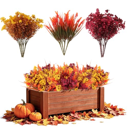 RECUTMS 14" Artificial Plants Outdoor Mixed Fall Flowers Outdoor Greenery - color: Mixed Fall Grass+eviolet