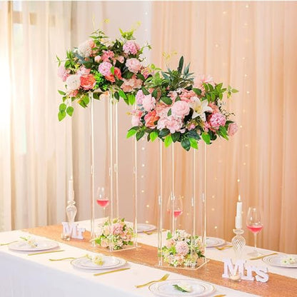 6 Pieces Tall Acrylic Vase Wedding Centerpieces Clear Flower Stand Column Geometric Floral Vase Elegant Display Holder for Birthday Party Wedding Table Decorations (6, 31.5 Inch) - size: 31.5 Inch