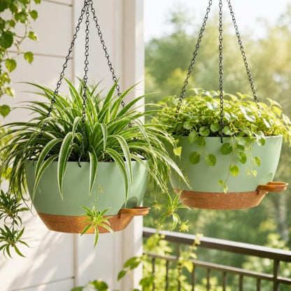 12" Self Watering Hanging Planters with Chains, Green Brown，2 Pack - color: Green Brown, size: 2 pack 12 inches