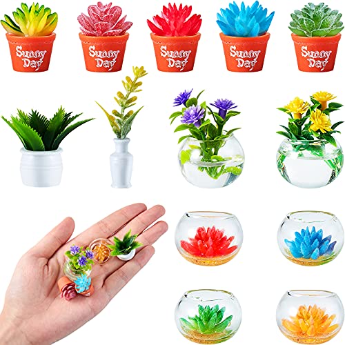 Skylety 14 Pcs Miniatures Dollhouse Plants and Flowers Minature Dollhouse Accessories Spring Mini Plant Figurine Artificial Tiny Potted Flower for Doll House DIY Gift Decoration(Cute Style) - style: Cute Style