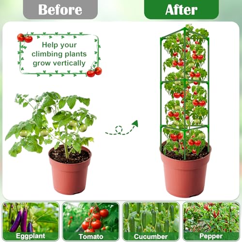 3 Packs Fiberglass Tomato Cages for Garden, 56 Inch Tall Tomato Plant Support, Adjustable Tomatoes Stakes Plant Climbing Trellis for Garden Vegetables Fruits, Tomatoes Support Cages with Clips - size: 3 Packs 56 Inches