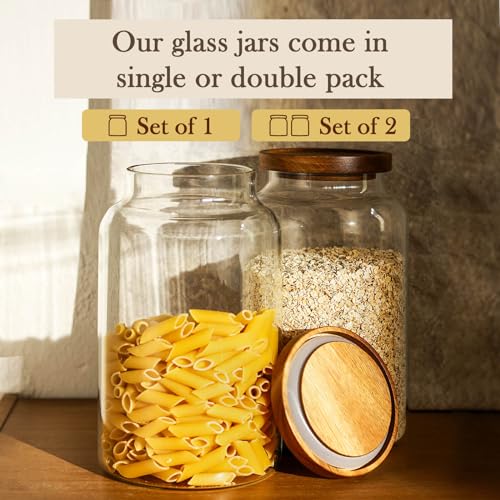 Labina Glass Storage Container Airtight Food Jars Kitchen Canister with Wood Lids, 88 Oz Wide Mouth Pantry Organization Glass Jar for Flour, Sugar, Cookie, Spagetti, Nuts and Candy (2 Pack) - size: B6: 88 Oz 2 pcs