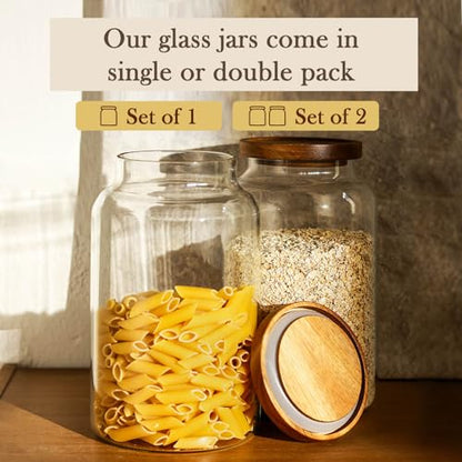 Labina Glass Storage Container Airtight Food Jars Kitchen Canister with Wood Lids, 88 Oz Wide Mouth Pantry Organization Glass Jar for Flour, Sugar, Cookie, Spagetti, Nuts and Candy (2 Pack) - size: B6: 88 Oz 2 pcs