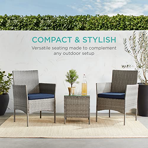 Best Choice Products 3-Piece Outdoor Wicker Conversation Bistro Set, Space Saving Patio Furniture for Garden w/Side Table - Brown/Red - color: Brown/Red