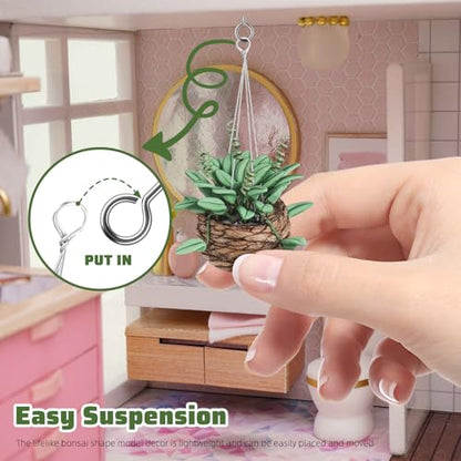 TOYANDONA 2Pcs Miniature Dollhouse Plants, 1:12 Scale Resin Hanging Potted Bonsai for Dollhouse Accessories Decor, Tiny Artificial Greenery for Mini Garden, Living Room & DIY Crafts