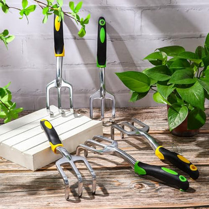 Yaocom 12 Pcs Hand Rake Garden Tool Mini Rake Heavy Duty Garden Cultivator 11 Inches Small Rake for Gardening Aluminum Alloy Hand Tiller with Soft TPR Handle for Digging Weeding Loosening Soil - color: Yellow, Green, style: 3-tine Rake