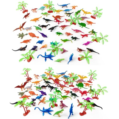 YOOHUA 120PCS Mini Dinosaur Figures Set, Plastic Assorted Mini Dinosaur Figures, Little Dinosaur Figurine, Small Dino Toy 1.5 inch - 3 inch, Great for Dino Cake Topper, Easter Eggs Filler