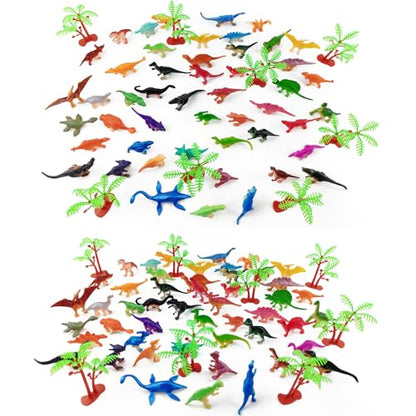YOOHUA 120PCS Mini Dinosaur Figures Set, Plastic Assorted Mini Dinosaur Figures, Little Dinosaur Figurine, Small Dino Toy 1.5 inch - 3 inch, Great for Dino Cake Topper, Easter Eggs Filler