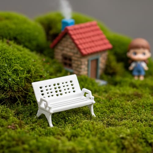Mini Bench for Dollhouse Furniture, Fairy Garden Accessories, White Plastic Miniature House Accessories for Crafts, Tiny Miniatures, Diorama Supplies & Scene Decor