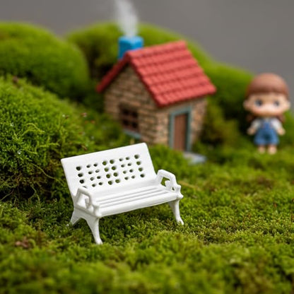 Mini Bench for Dollhouse Furniture, Fairy Garden Accessories, White Plastic Miniature House Accessories for Crafts, Tiny Miniatures, Diorama Supplies & Scene Decor