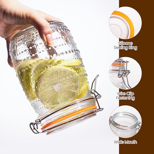 WACOI 32 Oz Glass Mason Jars with Airtight Lids 6 Pack, Wide Mouth Canning Jars with Clip Top Lids for Kitchen Storage Pickling Salad Jams Coffee Beans