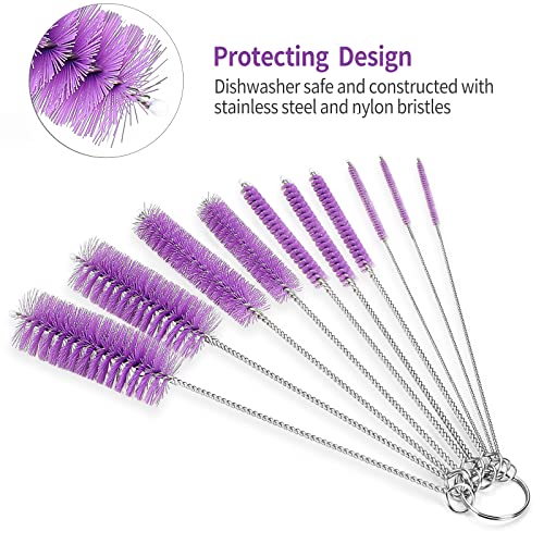 CiaraQ Bottle Cleaning Brushes, 8 Inch Nylon Tube Brush Set | Purple Cleaner for Narrow Neck Bottles Cups with Hook, Set of 10pcs. - color: Purple, size: 8.0 Inch (10pcs)