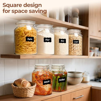 ComSaf Large Glass Jars with Airtight Lids 1.1 Gallon 2 Pack Wide Mouth | BPA-free food-grade glass, wire clamp seal, wide mouth, 138 oz, bulk flour & sugar, rice, kimchi prep, large mason jar - size: 138oz*2