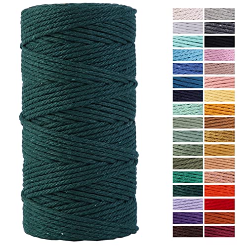 Dark Green Macrame Cord 3mm x 109Yards,Colored Cotton Rope Craft Cord Colorful Cotton Cord Twine for Wall Hanging Plant Hangers Crafts Knitting Decorative Projects - color: Dark Green, size: 3mm x 109yards