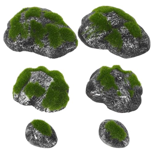 PRETYZOOM 6pcs Small Artificial Moss Rocks Lifelike Faux Covered Stones Fairy Garden Decoration Crafts Accessories Terrarium Landscaping Bonsai Landscapes Supply