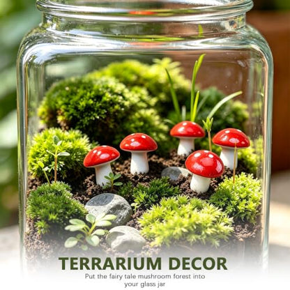 100 Pcs Mini Red Mushrooms for Fairy Gardens, Miniature Realistic Mushroom Accents, Bendable Wire Stem Foam Mushroom Decor for Terrariums, Bonsai, Micro Landscape, DIY Crafts & Fish Tanks Decoration